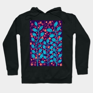 Leaves and berries - marker painting - blue bg Hoodie